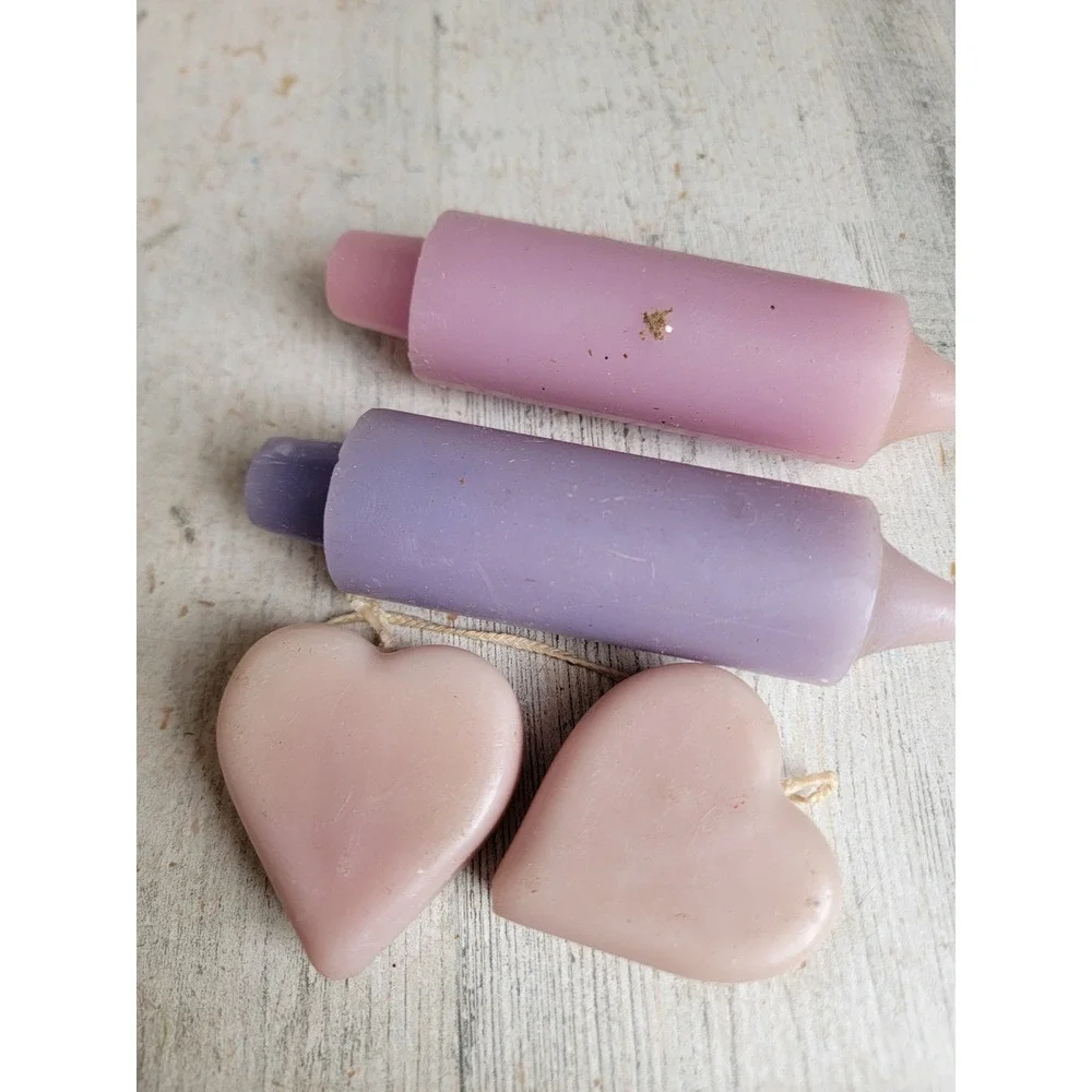 Vintage Valentine unique pastel pink heart candle set variety purple home decor